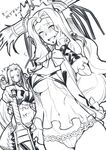  2girls bare_shoulders blush breasts cleavage crown eyes_closed fate/grand_order fate_(series) frills gorgon_(fate) hair_ornament headband long_hair monochrome mound_of_venus multiple_girls navel open_mouth panties quetzalcoatl_(fate/grand_order) rider scales see-through sword tail very_long_hair weapon 