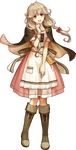 apron bangs boots braid brown_eyes brown_hair capelet dress effie_(fire_emblem) fire_emblem fire_emblem_echoes:_mou_hitori_no_eiyuuou fire_emblem_heroes full_body highres knee_boots konfuzikokon long_hair looking_at_viewer official_art open_mouth short_sleeves solo standing transparent_background twin_braids 