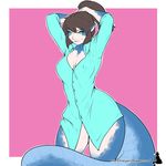  breasts clothed clothing female hair humanoid natysanime nipple_bulge scalie smile solo standing wide_hips 