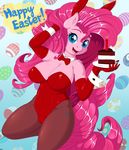  2017 absurd_res anthro anthrofied blue_eyes cake camel_toe candle clothed clothing cutie_mark earth_pony easter english_text equine female food friendship_is_magic hair hand_in_hair hi_res holidays horse long_hair looking_at_viewer mammal my_little_pony open_mouth pinkie_pie_(mlp) pony solo text ziemniax 