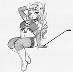  anthro clothed clothing feline female higgyy looking_at_viewer mammal monochrome riding_crop sketch smile solo whip 