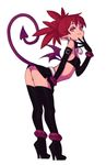  breasts butt clothed clothing demon disgaea ear_piercing etna female gloves hair humanoid legwear membranous_wings not_furry piercing red_eyes red_hair simple_background solo video_games wings 