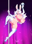  2017 animal_humanoid areola armpits armwear big_breasts blue_eyes breasts clothing dancing elbow_gloves female footwear gloves hair hat hi_res high_heels huge_breasts humanoid lagomorph legwear long_hair looking_at_viewer mammal navel nedoiko nipples open_mouth pole pole_dancing pussy rabbit_humanoid shoes solo sponty top_hat white_hair 