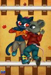  blush cat clothed clothing duo feline female lori_m._(nitw) lying mae_(nitw) mammal mouse night_in_the_woods on_back onzeno rodent 