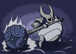  4_eyes ambiguous_gender armor arthropod beetle crazywizbiz false_knight_(hollow_knight) hollow_knight insect mace melee_weapon multi_eye plate_mail polearm purple_background simple_background solo weapon 