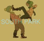  2boys beanie brown_hair coat eric_cartman flying_kick fur_hat gloves hat keishin kicking kyle_broflovski male_focus multiple_boys red_hair short_hair south_park ushanka 