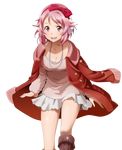  :d bow breasts cleavage coat collarbone hair_bow jewelry lisbeth looking_at_viewer medium_breasts miniskirt necklace official_art open_clothes open_coat open_mouth pink_eyes pink_hair pink_sweater red_bow red_coat short_hair skirt smile solo standing sweater sword_art_online sword_art_online:_code_register transparent_background white_skirt 
