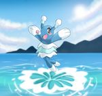  2016 black_eyes blush brionne cometx-ing_(artist) cute cute_fangs female feral jumping looking_at_viewer mammal marine mountain nintendo open_mouth pink_nose pink_pupils pinniped pok&eacute;mon rosy_cheeks sea solo trick video_games water 