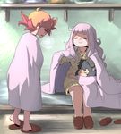  amanda_o'neill bed blanket blue_hair cold commentary_request constanze_amalie_von_braunschbank-albrechtsberger cuddling hug jasminka_antonenko little_witch_academia long_hair multicolored_hair multiple_girls orange_hair pink_hair plump red_hair robe robot shelf short_hair slippers smile snot thick_eyebrows two-tone_hair uganda 