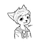  2017 anthro black_and_white cassidy_(alec8ter) cat clothed clothing feline half-closed_eyes hoodie inner_ear_fluff looking_at_viewer male mammal monochrome panzery25 signature simple_background smile solo white_background 