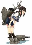  @_@ anchor anchor_symbol ankle_boots bangs blue_skirt blush boots brown_eyes brown_hair brown_legwear commentary embarrassed eyebrows_visible_through_hair fubuki_(kantai_collection) full_body grey_footwear gun highres kantai_collection kneehighs kozou_(rifa) leaning_forward long_hair low_ponytail machinery miniskirt neckerchief open_mouth panties panty_pull pleated_skirt revision rigging sailor_collar school_uniform serafuku shirt short_ponytail short_sleeves sidelocks simple_background skirt solo standing sweatdrop tears underwear undressing wavy_mouth weapon white_background white_panties white_shirt 
