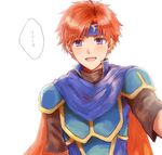  armor blue_eyes blush fire_emblem fire_emblem:_fuuin_no_tsurugi gloves looking_at_viewer male_focus open_mouth red_hair roy_(fire_emblem) simple_background smile solo translated wspread 
