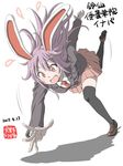  animal_ears black_legwear blazer brown_footwear bunny_ears character_name collared_shirt dated flying_sweatdrops full_body inuno_rakugaki jacket lavender_hair loafers long_hair long_sleeves necktie open_mouth pink_skirt purple_jacket red_eyes red_neckwear reisen_udongein_inaba shirt shoes skirt solo thighhighs touhou tripping white_background white_shirt 