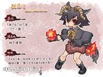  animal_ears beast-possessed_soul black_hair bloodborne boots character_name fangs fire gloves horns kemono_friends looking_at_viewer miniskirt monster_girl parody personification red_eyes shawl short_hair skirt solo tail translation_request typo wolf_ears wolf_girl yagi_mutsuki 