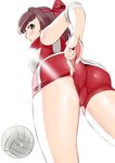  1girl ass blush brown_eyes brown_hair cameltoe girls_und_panzer kondou_taeko matsuda_shin solo volleyball_uniform 