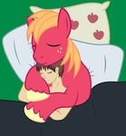  2016 anon badumsquish bed big_macintosh_(mlp) cuddling cute equine eyes_closed fan_character freckles friendship_is_magic generic_messy_hair_anime_anon horse hug human male mammal my_little_pony pillow pony smile story story_in_description 