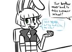  2016 alternate_species anthro buckteeth chair clothed clothing dialogue english_text five_nights_at_freddy&#039;s five_nights_at_freddy&#039;s_2 furrification green_eyes inkyfrog lagomorph male mammal open_mouth open_smile rabbit restricted_palette simple_background sitting smile solo teeth text toy_bonnie_(fnaf) unseen_character vest video_games white_background 