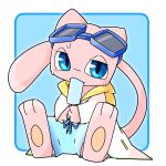  1:1 ambiguous_gender blue_background blue_bottomwear blue_clothing blue_eyes blue_eyewear blue_goggles blue_shorts bodily_fluids bottomwear clothed clothed_feral clothing eyewear eyewear_on_head feral food goggles goggles_on_head hi_res legendary_pok&eacute;mon looking_at_viewer mew nintendo pink_body pok&eacute;mon pok&eacute;mon_(species) popsicle shorts simple_background solo sweat sweatdrop video_games white_background white_clothing ちゃば 