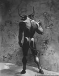  2000 bovine butt cattle graffiti greyscale hooves horn male mammal monochrome rog_minotaur solo 