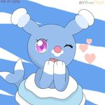  2016 brionne cute dinoflash_(artist) female feral giggling happy looking_at_viewer mammal marine nintendo one_eye_closed open_mouth pinniped pok&eacute;mon purple_eyes simple_background smile solo video_games wink 
