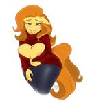  2017 anthro areola blonde_hair blue_eyes breasts cleavage clothed clothing colored_nails equine fan_character female hair honey_blossom horse keyhole_turtleneck mammal my_little_pony nipples pony skuttz solo sweater 