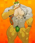  bowser bulge clothed clothing koopa male mario_bros necktie nintendo open_shirt ripped-saurian scalie solo video_games zicknack 