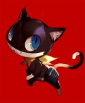  animal ask_(askzy) bag belt belt_pouch blue_eyes buckle cat closed_mouth full_body kerchief looking_at_viewer morgana_(persona_5) no_humans persona persona_5 pouch red_background simple_background 