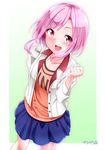  blush dress koharu_yoshino pink_eyes pink_hair sakura_quest short_hair skirt smile 