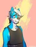  anthro arcticorange beard canine clothed clothing ear_piercing facial_hair fur hair male mammal piercing simple_background solo 