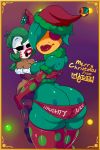  2018 2d_animation animated anthro armwear big_breasts big_butt blush breasts butt christmas clothing digital_drawing_(artwork) digital_media_(artwork) due duo eyelashes female flora_fauna footwear gloves hair hi_res holidays humanoid imadeej jade_(imadeej) looking_at_viewer loop mario_bros mask nintendo not_furry open_mouth petal_(imadeej) piranha_plant plant shygal shygirl signature simple_background smile standing thick_thighs video_games voluptuous wide_hips 