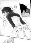  2boys aizawa_shouta all_might anus ass ass_juice bed boku_no_hero_academia bottomless facial_hair invitation looking_at_viewer lying male_focus monochrome multiple_boys pillow spreading testicles yaoi 