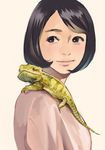  black_eyes black_hair furoshiki_(artist) lizard original reptile self-portrait short_hair smile solo 
