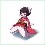 artist_request black_hair cat furry japanese_clothes pussy violet_eyes 