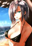  aqua_eyes bare_shoulders breasts cleavage collarbone girls_frontline highres large_breasts light_smile lips looking_at_viewer mg5_(girls_frontline) short_hair silver_hair solo swimsuit yhes70903 