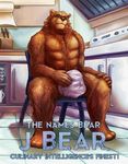  2017 anthro bear bedroom_eyes brown_fur chair chibity convenient_censorship detailed_background english_text fur green_eyes grin half-closed_eyes hi_res inside kitchen looking_at_viewer male mammal muscular muscular_male nude seductive sitting smile solo spread_legs spreading text 