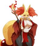  anthro anthrofied big_breasts blush breasts canine cleavage clothed clothing delphox digital_media_(artwork) fangs female fluffy fluffy_tail fur hi_res inner_ear_fluff mammal nintendo pok&eacute;mon pok&eacute;mon_(species) pok&eacute;morph red_eyes solo sssonic2 stick teeth video_games wide_hips 
