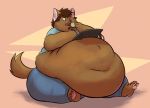  anthro barefoot belly belly_overhang big_belly big_butt brown_fur brown_hair burger butt cat catarsi chubby_cheeks claws clothed clothing creating_art eating facial_hair feline food fur hair holding_food holding_object hyper hyper_belly love_handles male mammal midriff morbidly_obese obese obese_male open_mouth overweight overweight_male pawpads sitting solo squish tablet thick_thighs toe_claws tongue wide_hips 