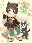  :o absurdres animal_ears aqua_eyes arm_warmers bag bell bloomers blush boots brown_hair cat_ears cat_tail commentary_request eyebrows_visible_through_hair fake_animal_ears fangs felyne fur-trimmed_boots fur_trim green_eyes green_legwear hair_bobbles hair_ornament highres legwear_under_shorts looking_at_viewer milsee miyano_ururu monster_hunter monster_hunter_xx paw_pose paw_print paws petite pointy_ears ponytail scarf short_hair short_sleeves shorts signature tail translation_request underwear 