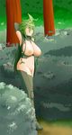 abbiegoth big_breasts blue_eyes breasts clothed clothing dryad female flora_fauna forest green_hair hair kii_(monster_musume) leaves looking_away monster_girl_(genre) monster_musume nipples outside pale_skin plant topless tree 