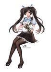  absurdres artist_name black_eyes black_hair bunny camouflage cyphers full_body hair_ornament highres knees_together_feet_apart long_hair marlene_(cyphers) pantyhose parted_lips pleated_skirt ravaniz shiny shiny_clothes skirt twintails white_background 