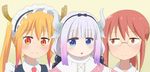  dragon_horns glasses highres horns kanna_kamui kobayashi-san_chi_no_maidragon kobayashi_(maidragon) long_hair maid multiple_girls open_mouth seno_(nanrandesu) tooru_(maidragon) twintails upper_body 