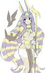  1girl animal_ears breasts dark_skin fate/grand_order fate_(series) hairband jewelry multicolored_hair navel nitocris_(fate/grand_order) open_mouth purple_eyes purple_hair skirt staff tattoo very_long_hair weapon 