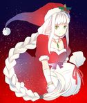  1girl bracelet breasts choker christmas cleavage dress gloves green_eyes hat lailah_(tales) necklace ribbon santa_hat smile tales_of_(series) tales_of_zestiria very_long_hair white_hair 