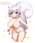  animal_ears ankkoyom bad_anatomy bikini breasts highres large_breasts large_tail original short_hair smile solo squirrel_ears squirrel_tail swimsuit tail white_bikini white_hair yellow_eyes 