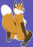  2016 anthro breasts butt canine dipstick_tail female fox fur gloves_(marking) looking_at_viewer mammal markings multicolored_fur multicolored_tail orange_fur pawpads raised_tail rear_view simple_background sitting smile socks_(marking) solo ukabor white_fur 