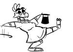  2016 animatronic anthro avian bird black_and_white cane chicken clothed clothing dancing dress female five_nights_at_freddy&#039;s hat inkyfrog looking_at_viewer machine monochrome open_mouth open_smile robot simple_background smile solo top_hat video_games white_background withered_chica_(fnaf) 