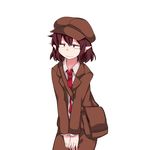  :| bad_id bad_pixiv_id bag blazer brown_hair brown_hat brown_jacket brown_shorts cabbie_hat closed_mouth collared_shirt cross_eyed flat_chest forbidden_scrollery hammer_(sunset_beach) hat highres jacket leaning_forward looking_at_viewer necktie no_wings pointy_ears shameimaru_aya shirt short_hair shorts shoulder_bag slouching solo sweat tie_clip touhou 