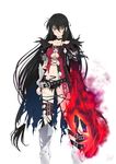  artist_name belt belt_buckle black_choker black_hair braid breasts buckle cape choker claws highres long_hair looking_at_viewer medium_breasts navel puma_(hyuma1219) red_shirt revealing_clothes shirt signature simple_background solo tales_of_(series) tales_of_berseria torn_clothes velvet_crowe white_background yellow_eyes 