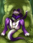  anthro anus big_breasts breast_grab breasts claws dorukolorukalai female fur gunmouth hair hand_on_breast mammal mora nipples nude open_mouth plant purple_fur purple_hair purple_skin pussy simple_background solo toe_claws tongue white_skin yellow_eyes 