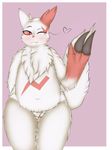  &lt;3 anglo anthro blush female fluffy fur mammal mongoose nintendo pok&eacute;mon pussy red_fur simple_background solo thick_thighs video_games waving white_fur wide_hips zangoose 